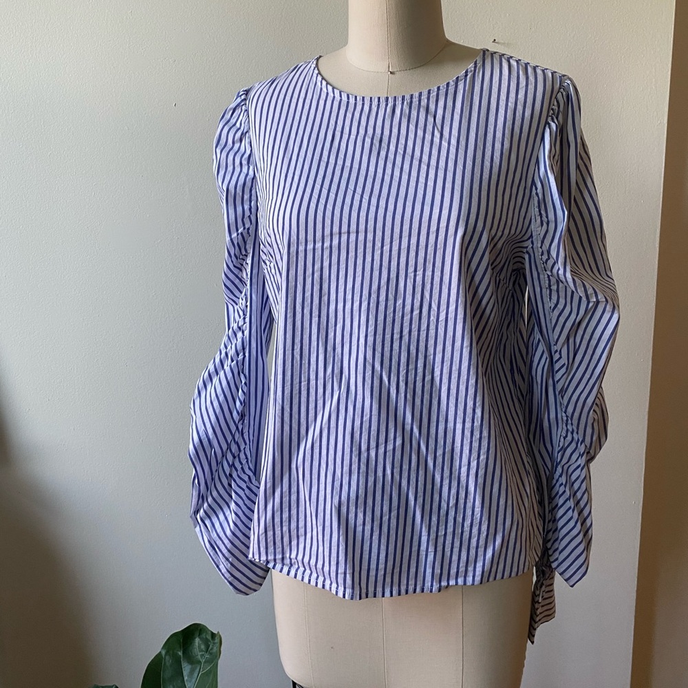 Striped Ruched Sleeve Top